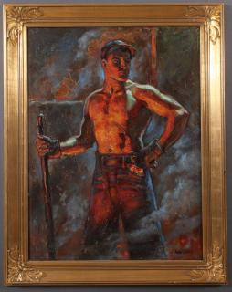 Appraisal: JOHN GARTH OIL PAINTING JOHN GARTH American - The Ironworker