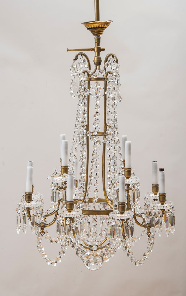 Appraisal: BACCARAT GILT-BRONZE-MOUNTED CRYSTAL TWELVE-LIGHT CHANDELIER Bobeches stamped x in diam