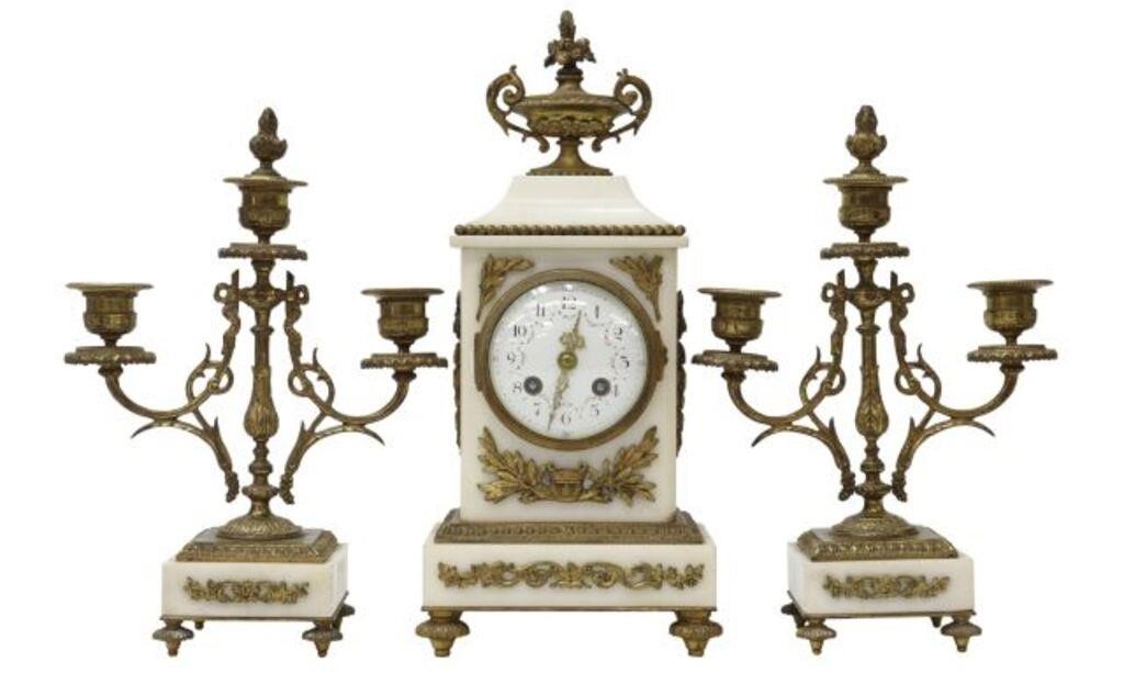 Appraisal: lot of French Louis XVI style marble mantel set late