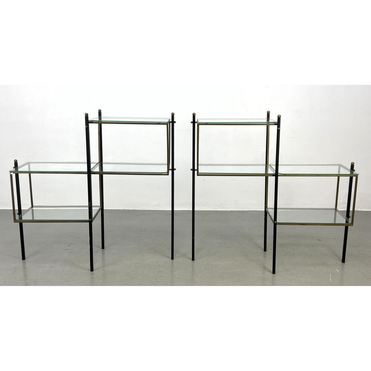 Appraisal: Pr Modern Metal Frame Glass Shelf Etageres Display Shelves Brass