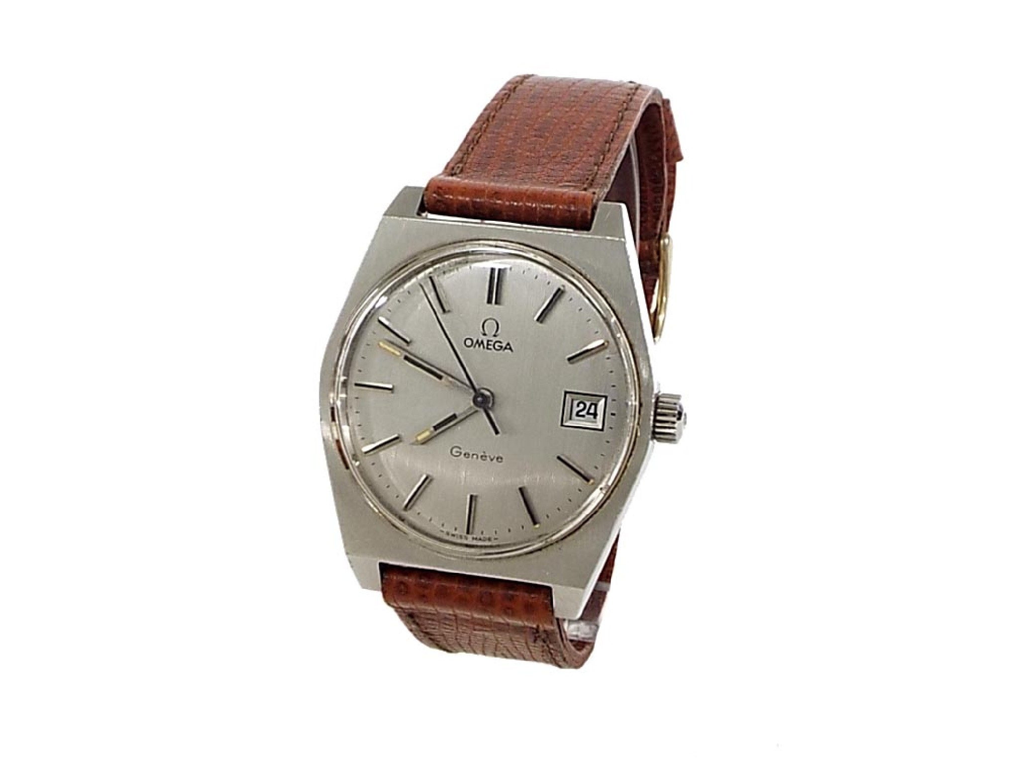 Appraisal: Omega Geneve stainless steel gentleman's wristwatch circa circular silvered dial