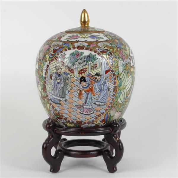 Appraisal: Chinese enameled porcelain lidded ginger jar depicting figures and floral