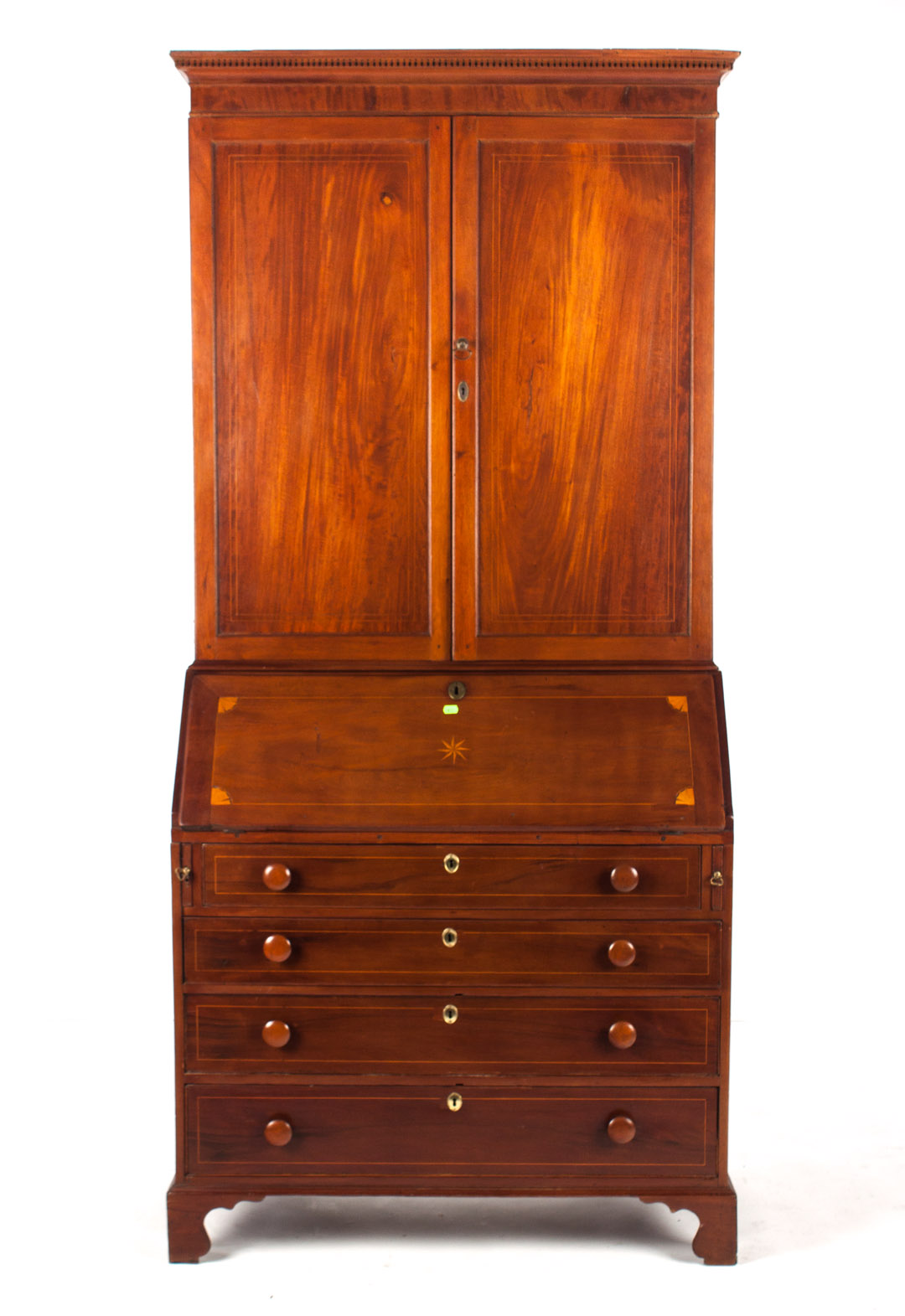 Appraisal: Federal mahogany slant-front secretary bookcase dentil molded cornice paneled door