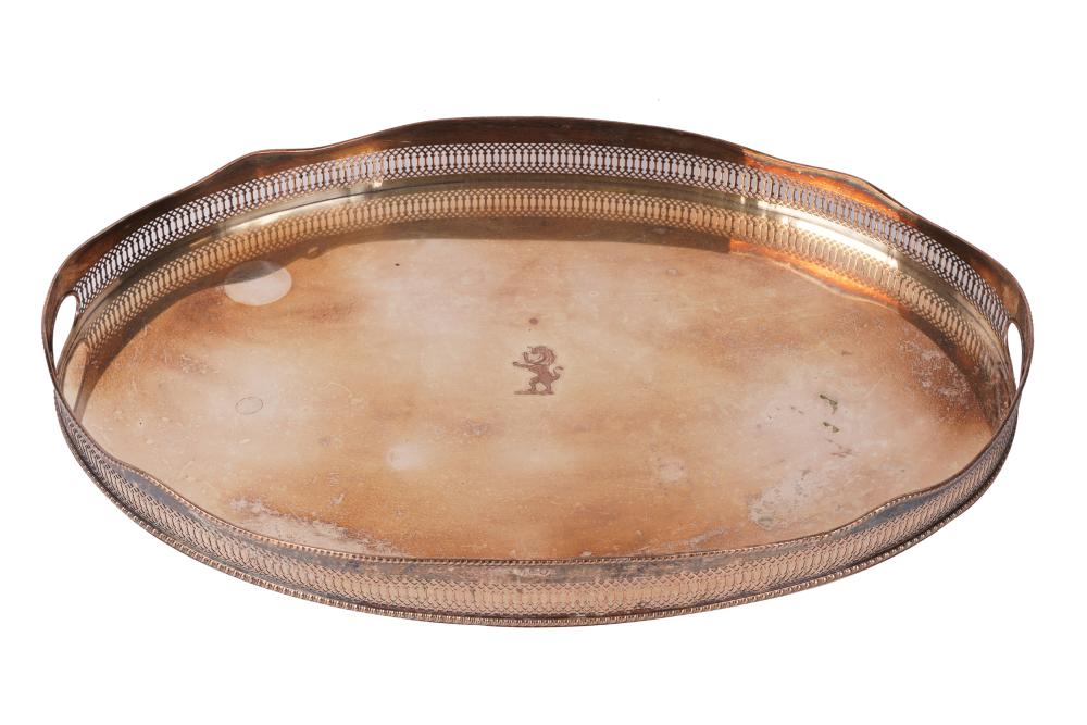 Appraisal: ENGLISH-SILVER-PLATE GALLERY TRAYwith monogrammed animal to center of tray appears