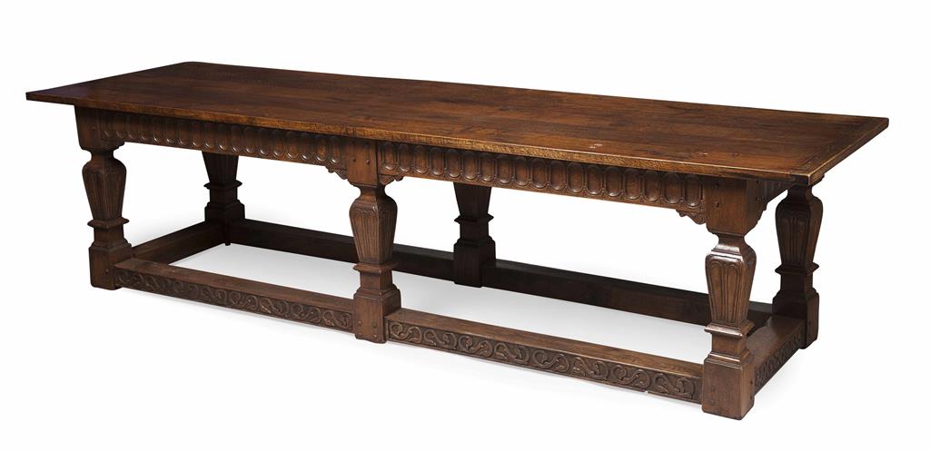 Appraisal: LARGE OAK REFECTORY TABLE MODERN the plain rectangular top above