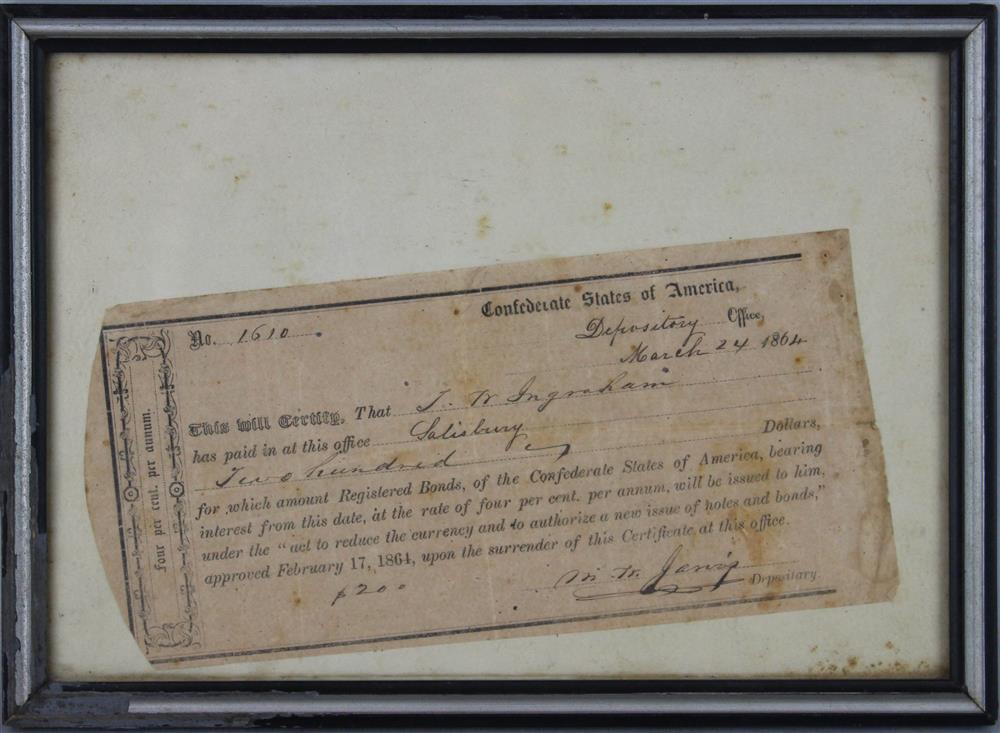 Appraisal: CONFEDERATE INTERIM DEPOSITORY RECEIPT trimmed at left dated March and