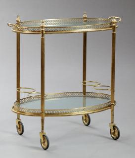 Appraisal: Louis XVI Style Gilt Brass and Glass Bar Cart ear