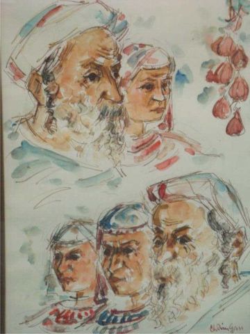 Appraisal: GROSS Chaim Watercolor of biblical faces Signed lower right and