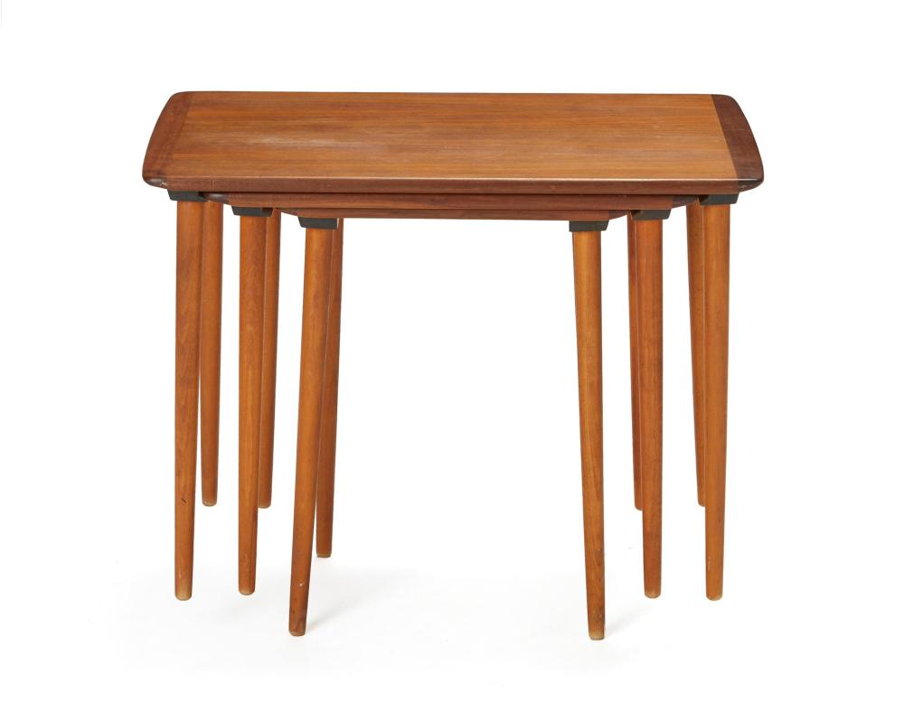 Appraisal: A set of Scandinavian modern teak nesting tables Mid- th