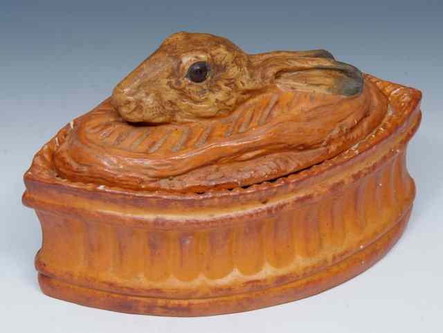 Appraisal: A PILIVITE FRANCE GAME PIE DISH AND COVER of navette