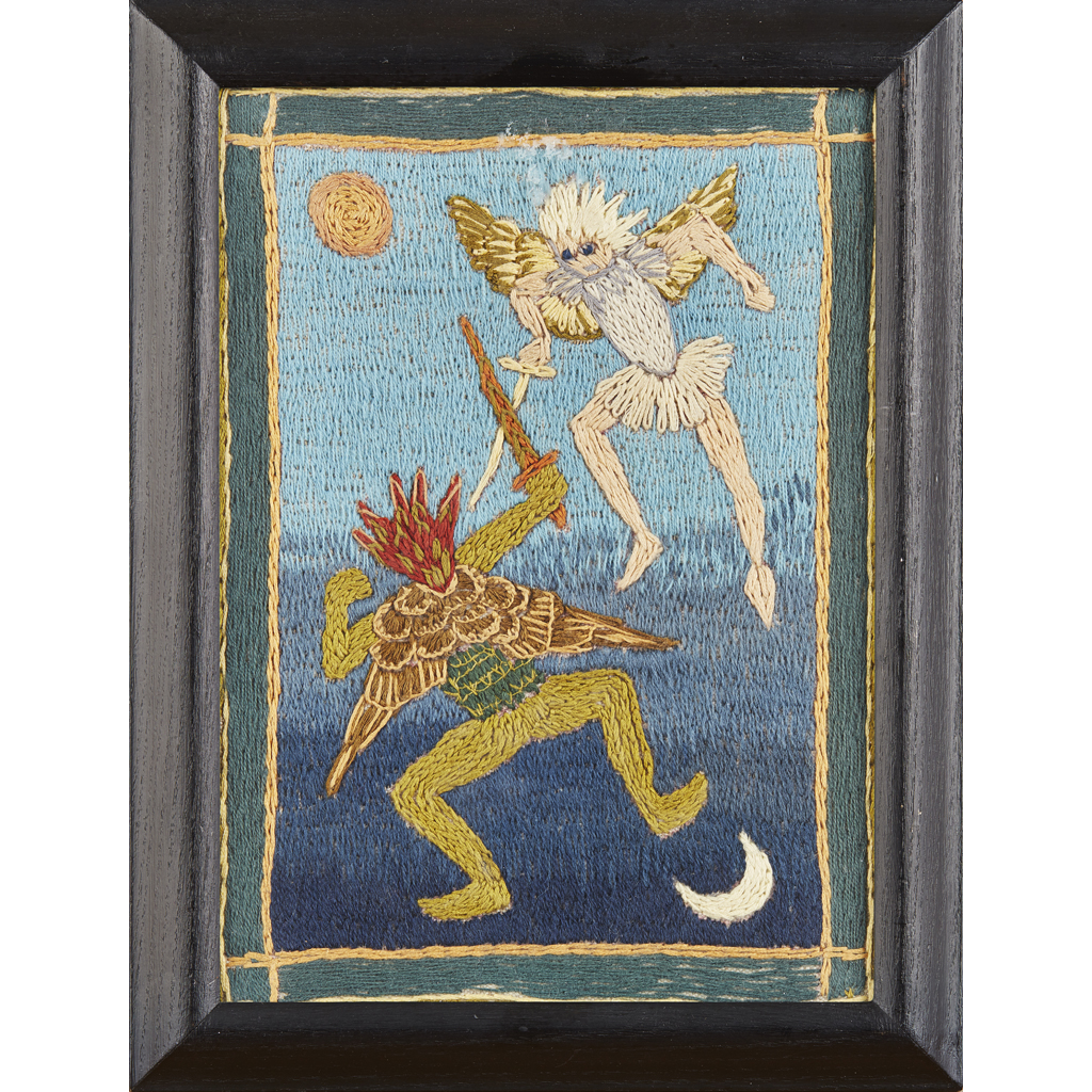 Appraisal: MERULA SALAMAN - ST MICHAEL AND LUCIFER CIRCA woolwork embroidery