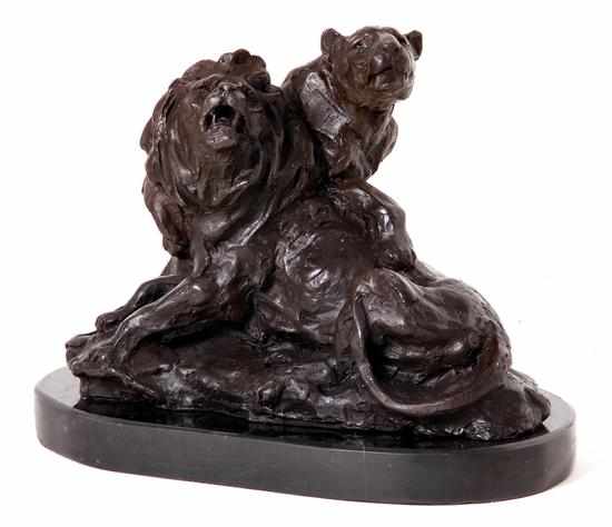 Appraisal: Bronze sculpture of lion couple after P J Mene Continental