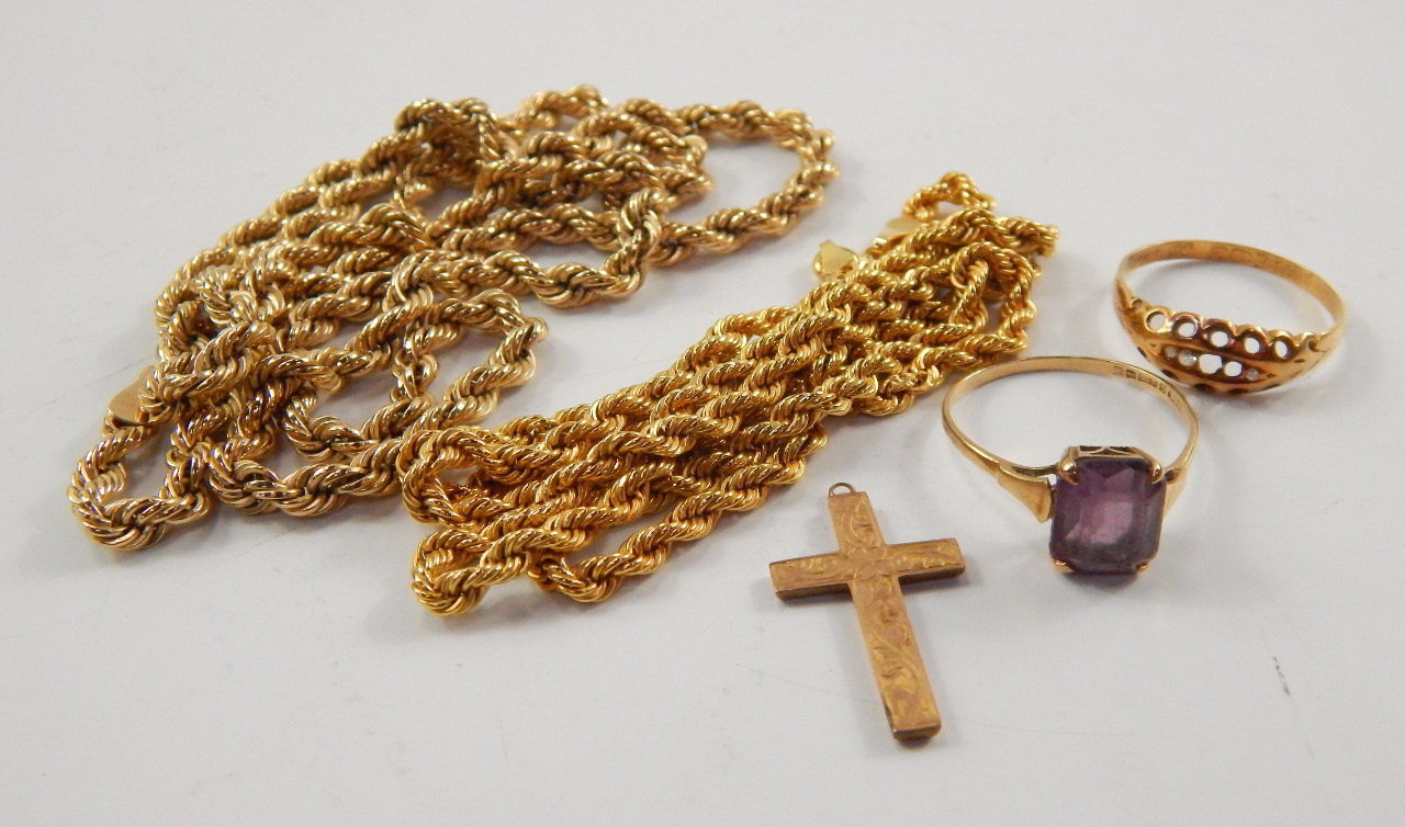 Appraisal: A quantity of gold jewellery comprising two rope twist neck