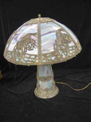 Appraisal: Rainbow Slag Glass Lamp bird floraloverlay light up base -