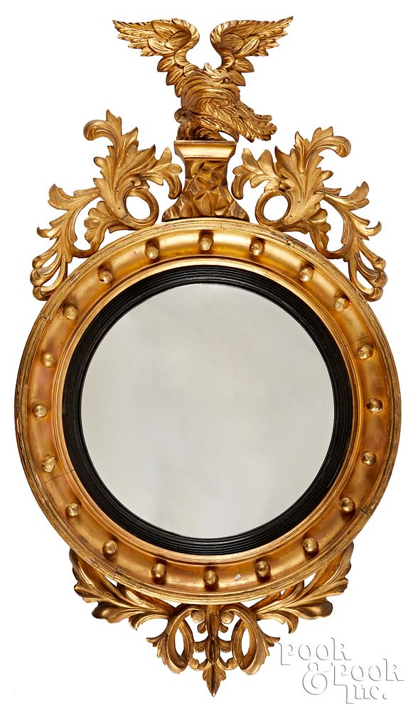 Appraisal: Federal giltwood convex mirror Federal giltwood convex mirror ca with