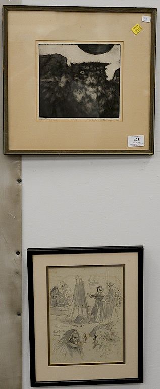 Appraisal: Three framed pieces to include J Gilbert grey wash and