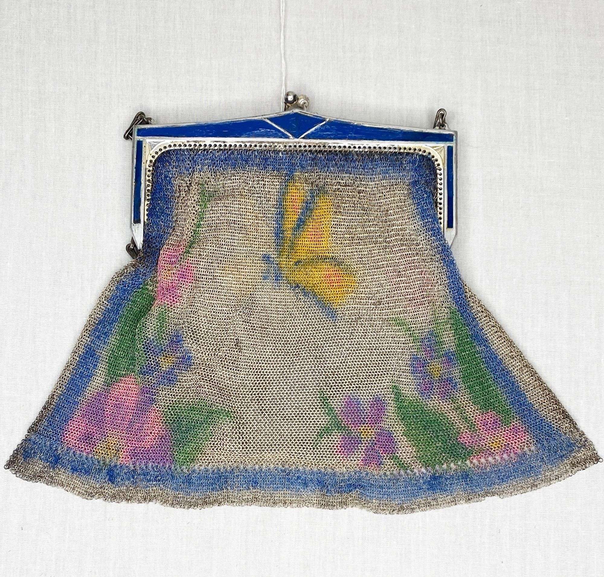 Appraisal: Whiting Davis Enameled Dresden Mesh Butterfly Hand Bag long wide