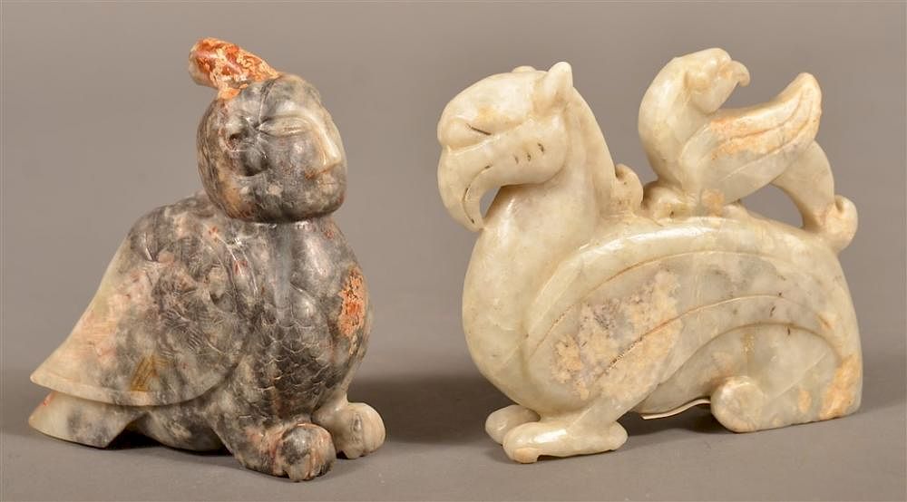 Appraisal: Two Vintage Chinese Carved Jade Figures Two Vintage Chinese Carved