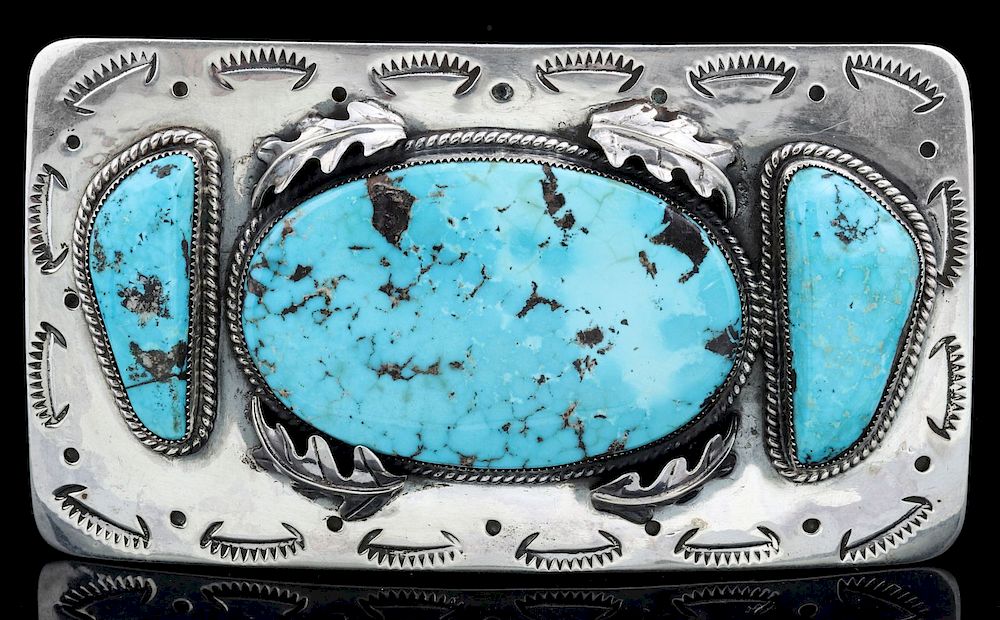 Appraisal: AN ARIZONA TURQUOISE NAVAJO STERLING BELT BUCKLE The large heavy