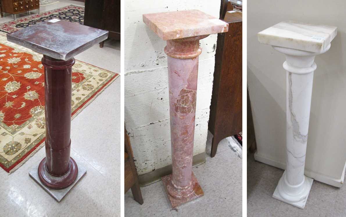 Appraisal: THREE TUSCAN MARBLE PEDESTALS H Rosso Antico D'Italia H Rosa