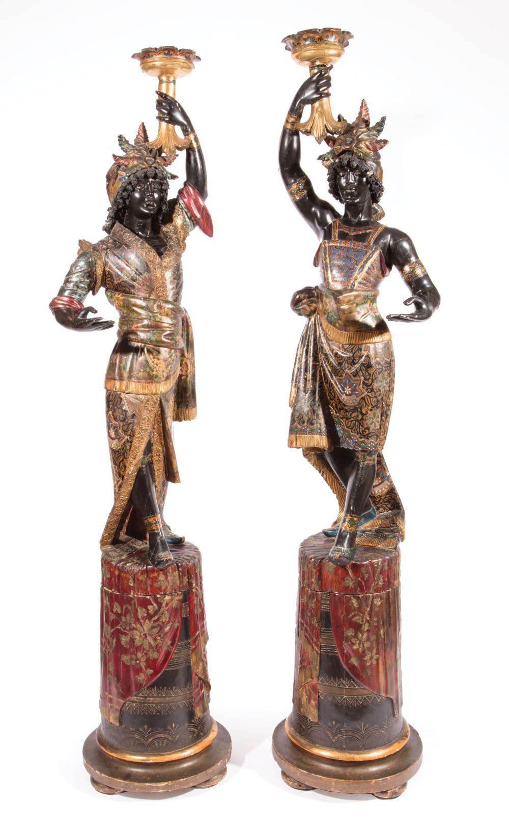 Appraisal: Pair of Antique Italian Carved and Polychromed Blackamoor Torcheres male