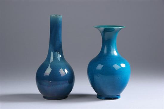 Appraisal: TWO CHINESE MONOCHROME BLUE PORCELAIN VASES th century - in