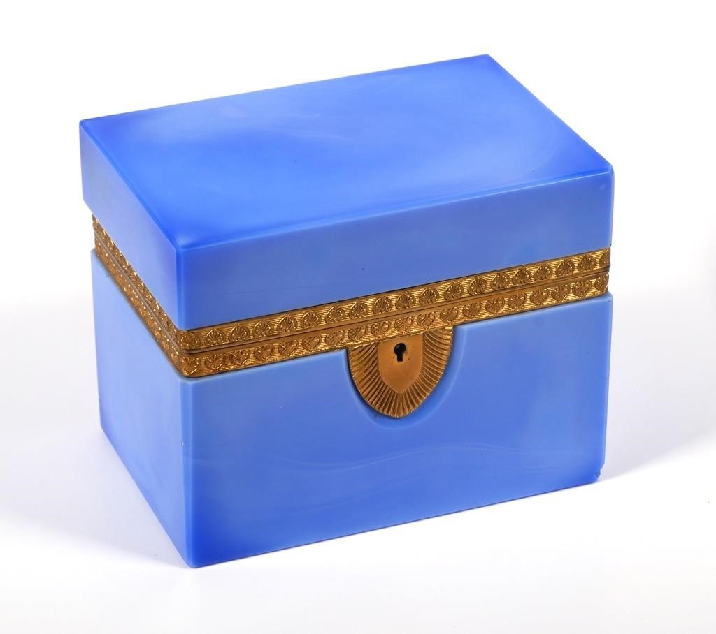 Appraisal: OPALINE GLASS DRESSER VANITY JEWELRY BOXArt Deco style possibly French