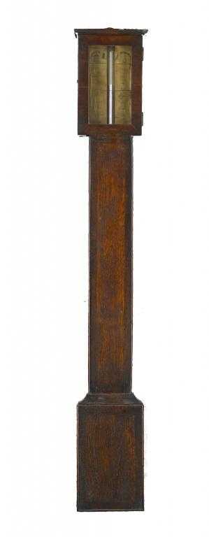 Appraisal: A GEORGE III OAK CISTERN BAROMETER the engraved paper scale