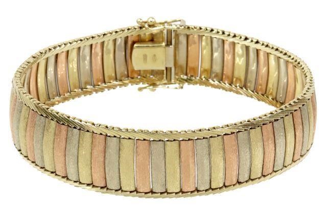 Appraisal: Estate Italian kt tri-color gold bracelet having textured rose white