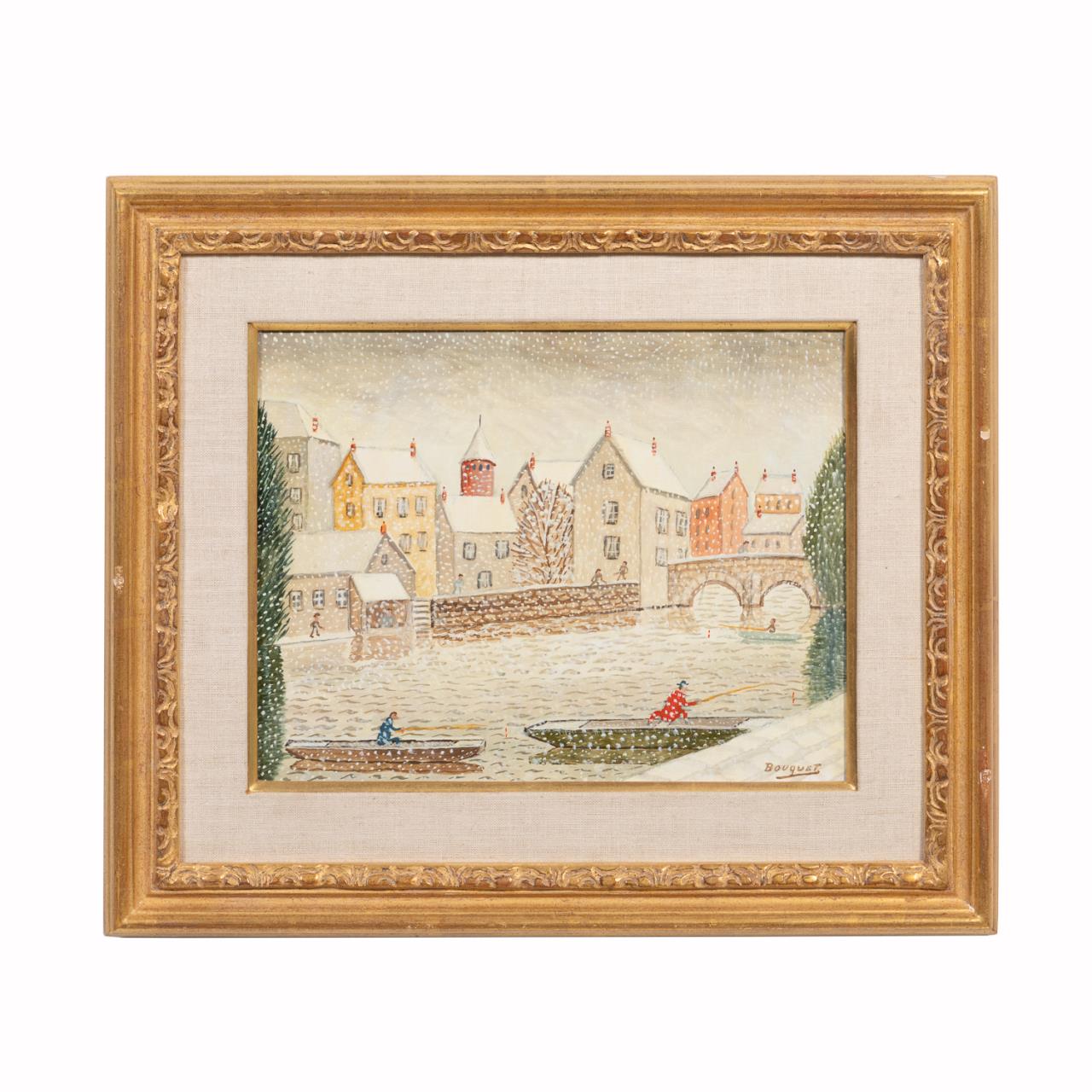 Appraisal: ANDRE BOUQUET O C SNOWY WINTER CANAL SCENE FRAMED Andre