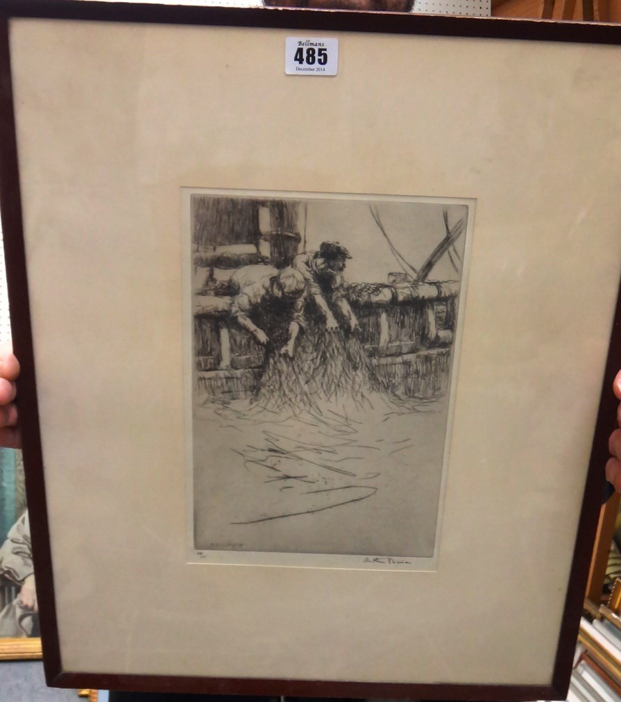 Appraisal: Arthur Briscoe - Overhauling the trawl etching signed and numbered