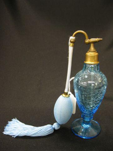 Appraisal: Blue Art Glass Atomizer deco era crackle design excellent