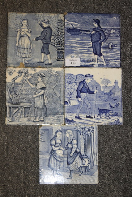 Appraisal: A SET OF FIVE WEDGWOOD BLUE TRANSFER TILES depicting months