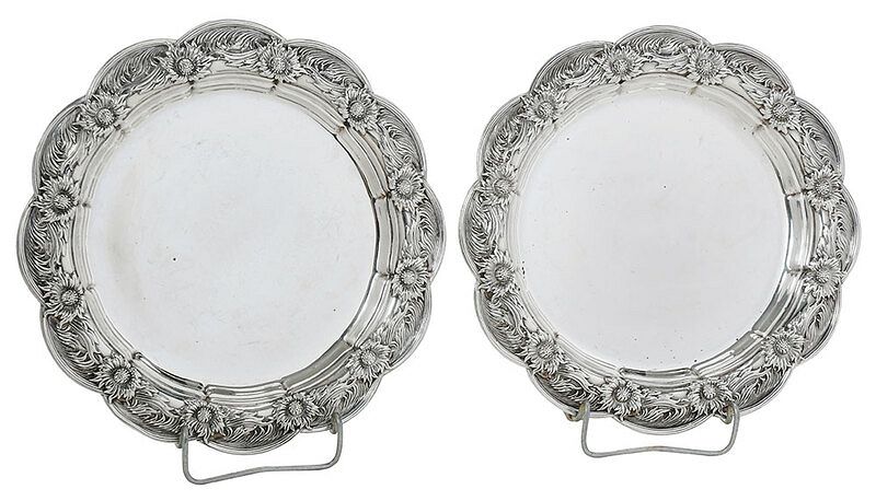 Appraisal: Two Tiffany Chrysanthemum Sterling Plates American - round with Chrysanthemum