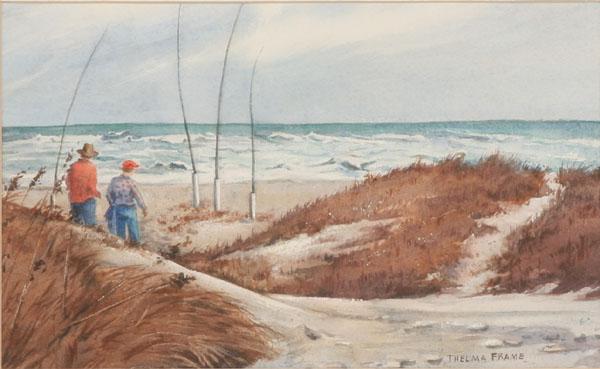 Appraisal: Thelma Frame American b Surf Fishing watercolor x signed lower