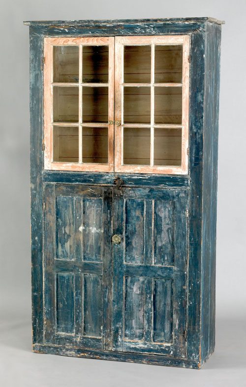 Appraisal: New England painted pine wall cupboard th c retaining an