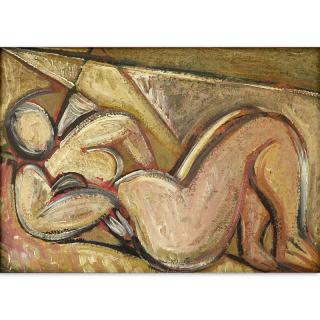 Appraisal: 's Continental School Oil On Panel Reclining Nude 's Continental