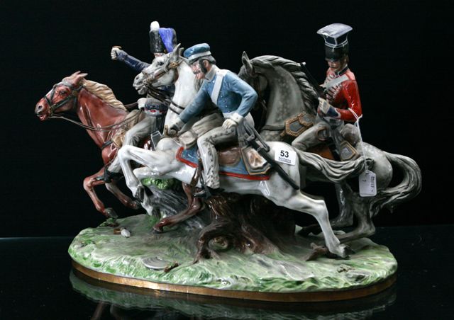 Appraisal: A late th century German porcelain group of soldiers on