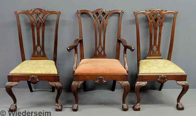 Appraisal: Set of three Chippendale style Centennial mahogany side chairs h