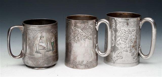 Appraisal: A VICTORIAN SILVER CHRISTENING MUG with engraved fruit decoration Sheffield