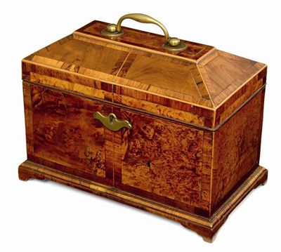 Appraisal: A George II walnut and burr walnut tea caddy with