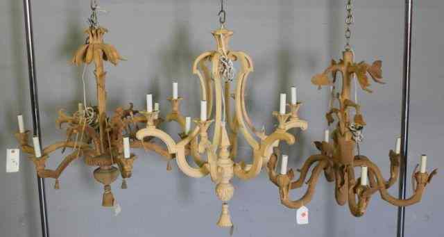 Appraisal: Carved Wood Chandeliers One arm skeleton form - '' diameter