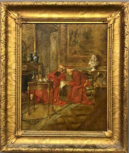 Appraisal: Oil on Canvas of Two Seated Cardinals Oil on canvas