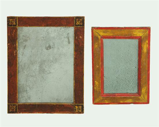 Appraisal: TWO DECORATED MIRRORS American th century pine Sponge decorated frame