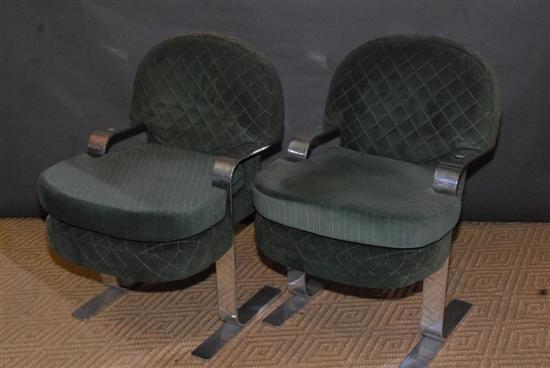 Appraisal: PAIR CARL SPRINGER CHAIRS Chrome with green upholstery