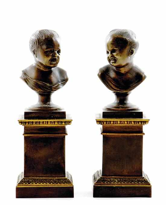 Appraisal: Pair French bronze miniature busts of infants manner of Houdon