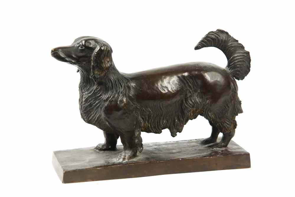 Appraisal: BRONZE SCULPTURE - 'Long-Haired Dachshund' by Madeleine Fish Park NY