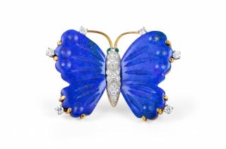 Appraisal: A Gold Lapis Lazuli and Diamond Butterfly Brooch A Gold