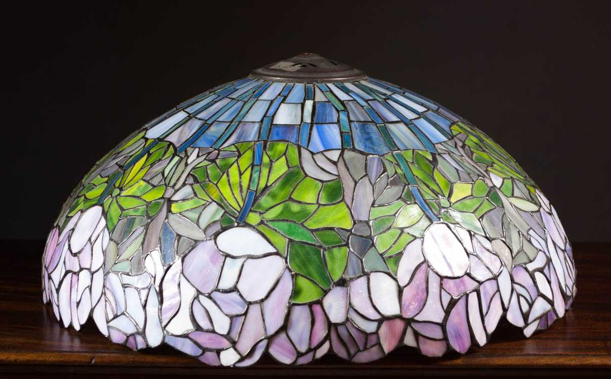 Appraisal: TIFFANY STYLE STAINED GLASS HANGING LAMP SHADE FIXTURE The dome