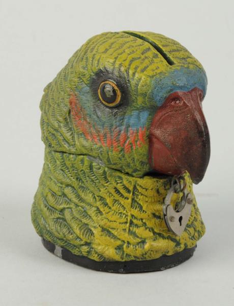 Appraisal: Cast Spelter Parrot Head Penny Still Bank German Depicts parrot